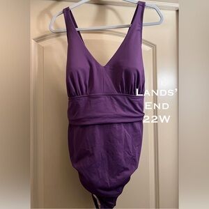 New Lands’ End V-neck Cross Back One Piece Swimsuit Purple Size 22W